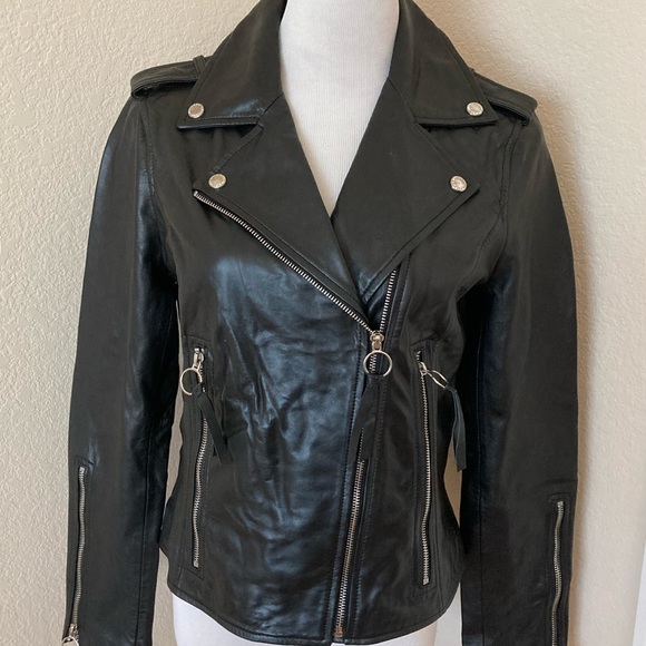 Sam Edelman motojacket black leather  jacket real leather asymmetric zipper new - Picture 8 of 13